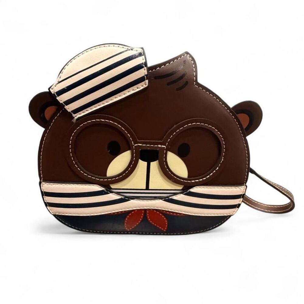 Cream Bear Sailor Nautical Glasses Teddy Bear Crossbody Bag